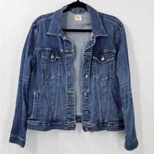 Gap 1969 Distressed Denim Trucker Jacket womens sz XL Blue Jean country cowgirl